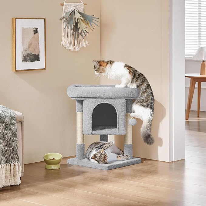 Yaheetech 23.5in Cat Tree Tower, Cat Condo with Sisal-Covered Scratching Posts, Cat House Activity Center Furniture for Kittens, Cats and Pets - Light Gray