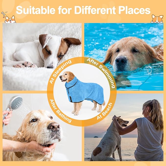 Bienbee Dog Bathrobe, Quick Drying Super Absorbent Dog Robes for After Bath, Warm Keeping Dogs Towel, Dogs Bath Supplies, Light Blue L