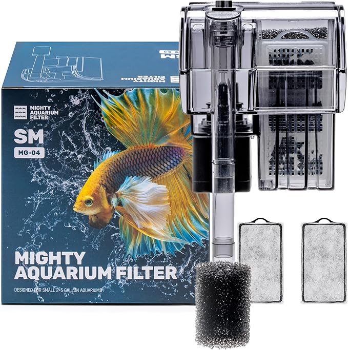 Mighty Aquarium Hang On Back Filter - Aquarium HOB Filter - Adjustable Fish Tank Filter - Aquarium Filters - Nano Aquarium Filter - Fish Aquarium Filter - Hang On Back Aquarium Filter (2-5 Gallons)