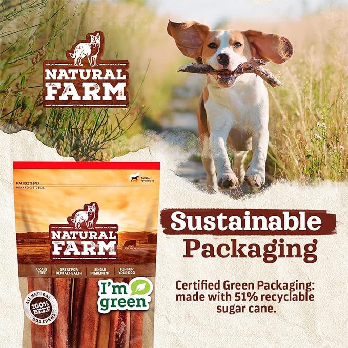 Natural Farm Bully Chips (9-12 Inch, 16 Oz.), Digestible Beef Cheek from Grass-Fed Cows, Non-GMO, Grain-Free, Natural Long-Lasting Dog Chews for Small, Medium & Large Dogs, Great Rawhide Alternative