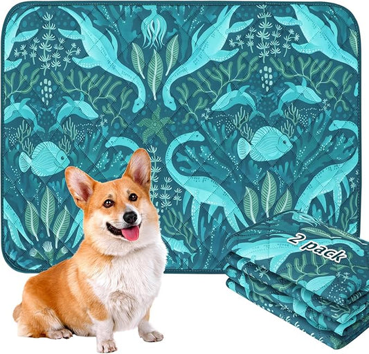 BVAGSS Washable Pee Pads for Dogs, 2 Pack Reusable Leakproof Puppy Wee Wee Pad, Non-Slip Waterproof Pet Training Pads, Super Absorbent Whelping Pads XH081 (Dino Green, 36X36 Inch (Pack of 2))