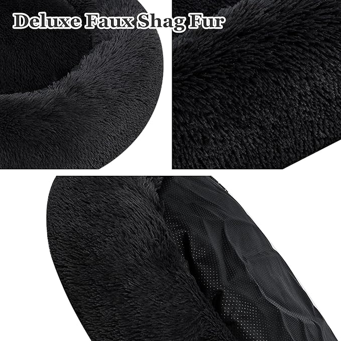 Coohom Oval Calming Donut Cuddler Dog Bed,Shag Faux Fur Cat Bed Washable Round Pillow Pet Bed(30"/36"/43") for Small Medium Dogs (XL(36"x27"x7"), Dark Grey)