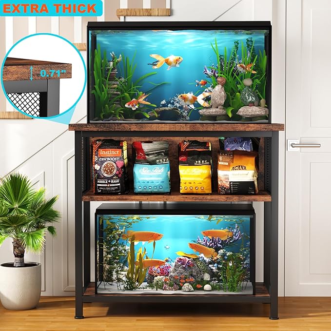 BSONE 20-29 Gallon Fish Tank Stand, Aquarium Stand Shelf, 0.71" Thickened Tabletop, 31" W x 17" D x 31" H, Rustic Brown