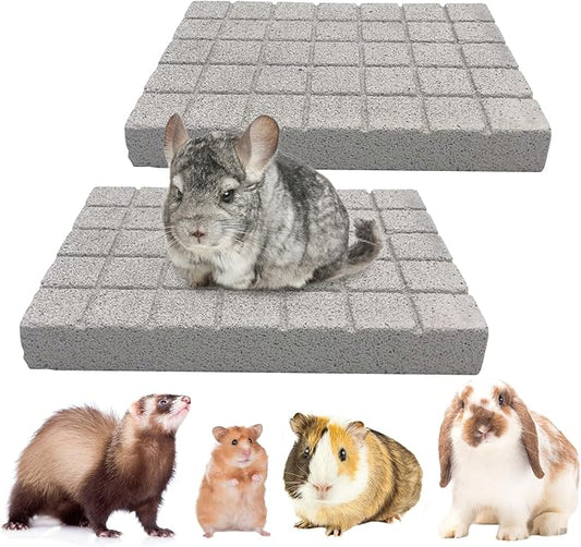 BNOSDM 2Pcs Chinchilla Grinding Claw Pads Hamster Scratch Foot Pad Natural Bunny Lava Stone for Teeth Rabbit Scratching Pad Chew Toy for Guinea Pig Ferret Rabbit Mouse(White)