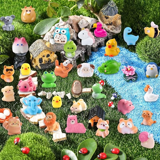 50pcs Mini Resin Animal 50 Styles Tiny Resin Animals Miniature to Hide Little Small Animal Figures Bulk for Holiday Party Favors Bag Fillers Garden Dollhouse Crafts Decor