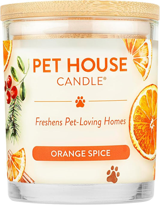 One Fur All Pet House Fall Candles, Long Lasting, Clean Burning, Soy Wax Scented Candles for Pet Odor, Orange Spice