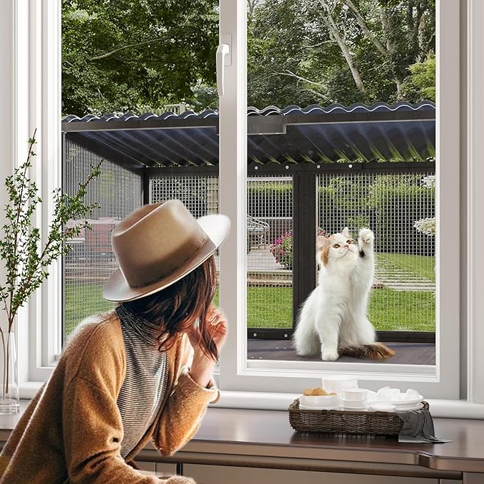 ROOMTEC Cat Catio, Cat Window Box for Indoor Cats Wooden Cat Window Perch for Multi Cats All Weather Use Outdoor Haven Enclosure for Safely Enjoying The Outdoor Sights Scents and Napping,Grey