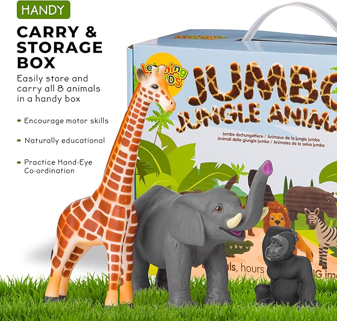 Learning Minds Set of 8 Jumbo Safari Animals Figures - Zoo Animals for Toddlers 1-3 - Jungle Animals Figures - Toy Animals for Kids Age 18 Months Plus - Animal Toys for Kids 1,2,3 Years Old