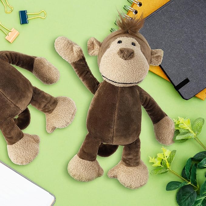 6 Pcs Safari Stuffed Animals Bulk Lion Elephant Monkey Tiger Toy Plush Zoo Animals Junble for Boy Girl Gift Animal Themed Parties Baby Shower Favor(Monkey)