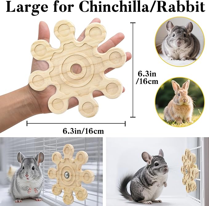Rotating Natural Wood Chinchilla Chew Toys for Teeth, Interactive Enrichment Toys, Hanging Exercise Chinchilla Toys for Cage for Playtime, Spinner Cage Accessories Wheel (1pc Snow)