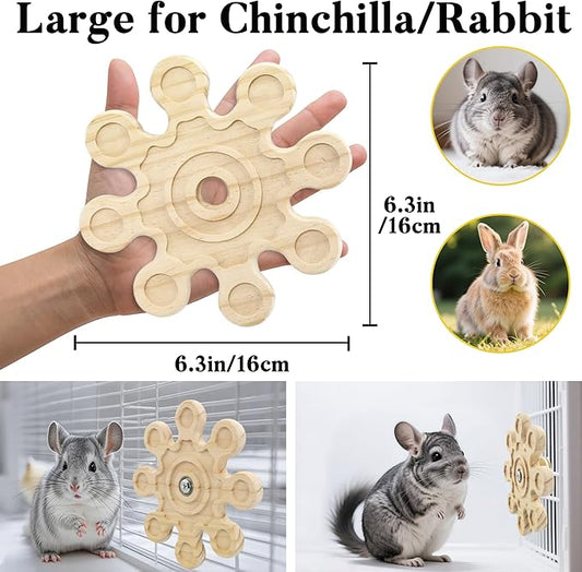 Rotating Natural Wood Chinchilla Chew Toys for Teeth, Interactive Enrichment Toys, Hanging Exercise Chinchilla Toys for Cage for Playtime, Spinner Cage Accessories Wheel (1pc Snow)