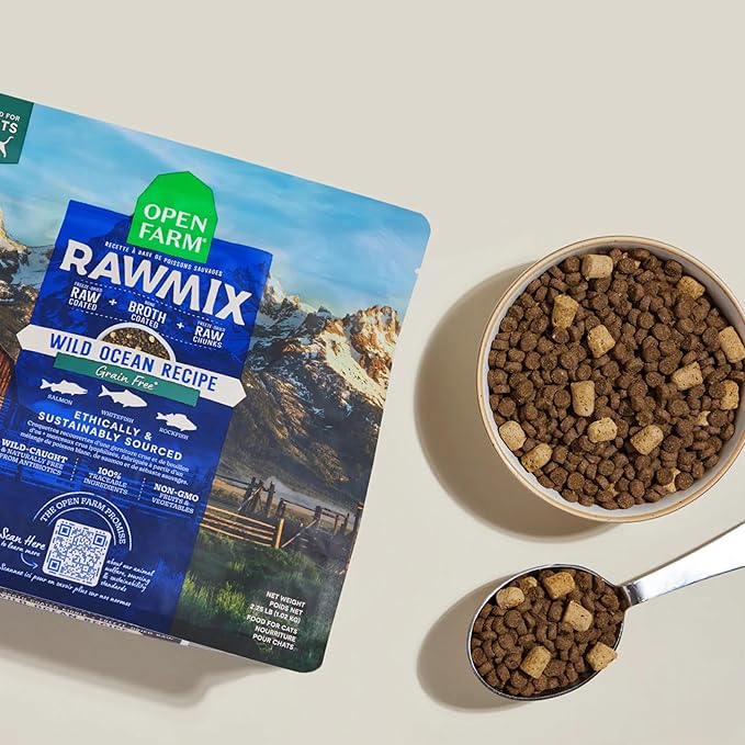 Open Farm, RawMix Dry Cat Food, Protein-Packed Kibble Coated in Bone Broth with Freeze Dried Raw Chunks, Formulated for Kittens, Chicken with Turkey & Wild-Caugh Salmon Recipe for Kittens, 2.25lb Bag