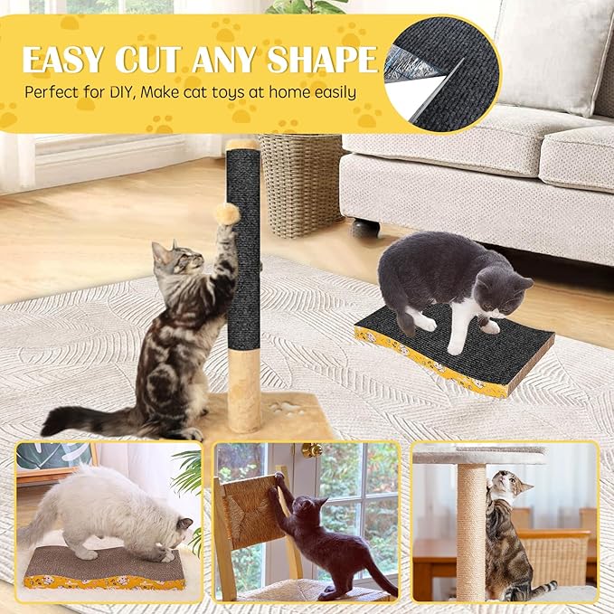 Self-Adhesive Cat Scratch Mat Trimmable Cat Scratching Post Carpet 79in Durable Carpet Mat Pad Replacement for Cat Tree Shelves Post Couch, Furniture, Walls & Doors DIY Cat Climbing Mat(Dark Gray)