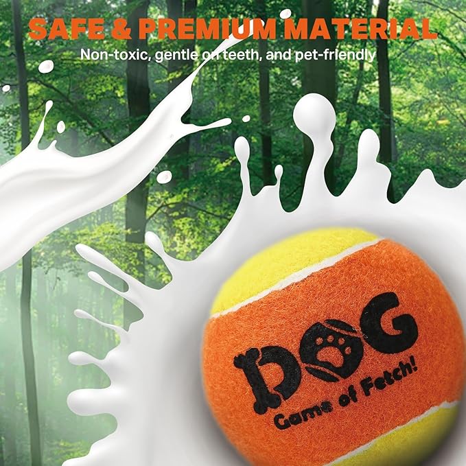 AMA SPORT Squeaky Tennis Balls for Dogs 2.5" Small Medium Dog Tennis Balls for Throwing and Fetching Dog Toys for Training, Exercise, High Bouncing 4 Pack (Orange Yellow)