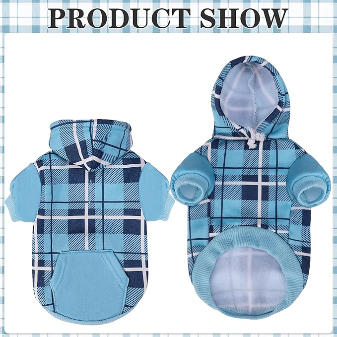 EXPAWLORER Plaid Cat Hoodie - British Style Warm Cat Sweater Shirt with Leash Hole,Pet Clothes Outfits,Winter Coat Apparel for Puppy Cats Girl Boy-Kitten Apparel,Blue S