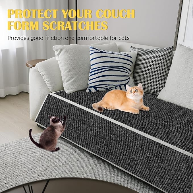 Self-Adhesive Cat Scratch Mat Trimmable Cat Scratching Post Carpet 79in Durable Carpet Mat Pad Replacement for Cat Tree Shelves Post Couch, Furniture, Walls & Doors DIY Cat Climbing Mat(Dark Gray)