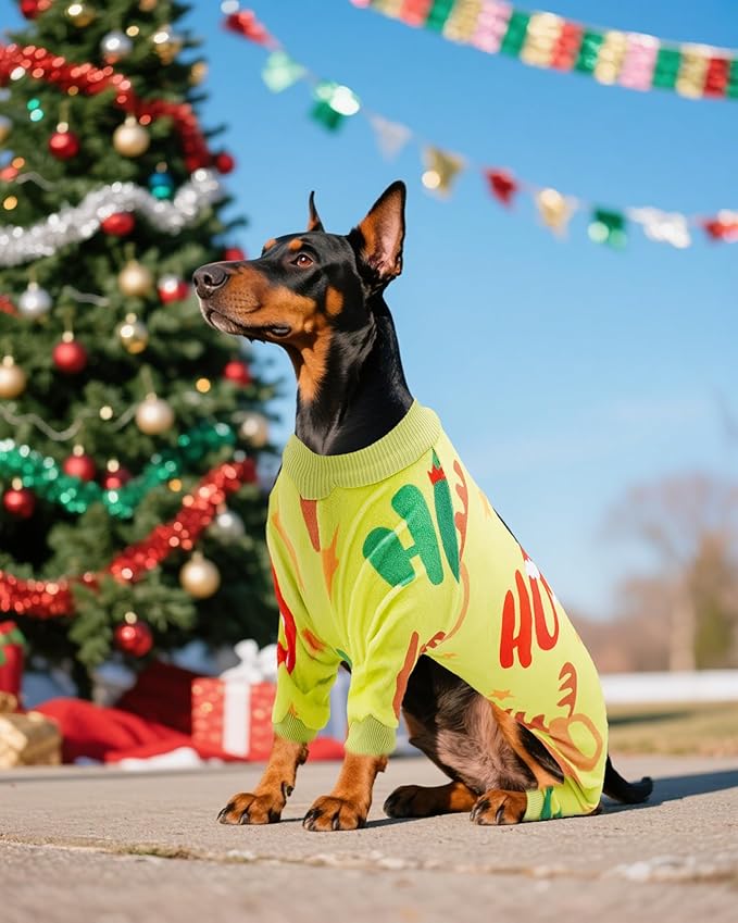 PET SHOW 4 Pack Christmas Dog Pajamas Holiday Dog Clothes for Small Medium Dogs Girl Boy Soft Stretchy PJs Xmas Jumpsuit Puppy Onesies Red Green Outfits with Sleeve Pets Dachshund Costume XXL
