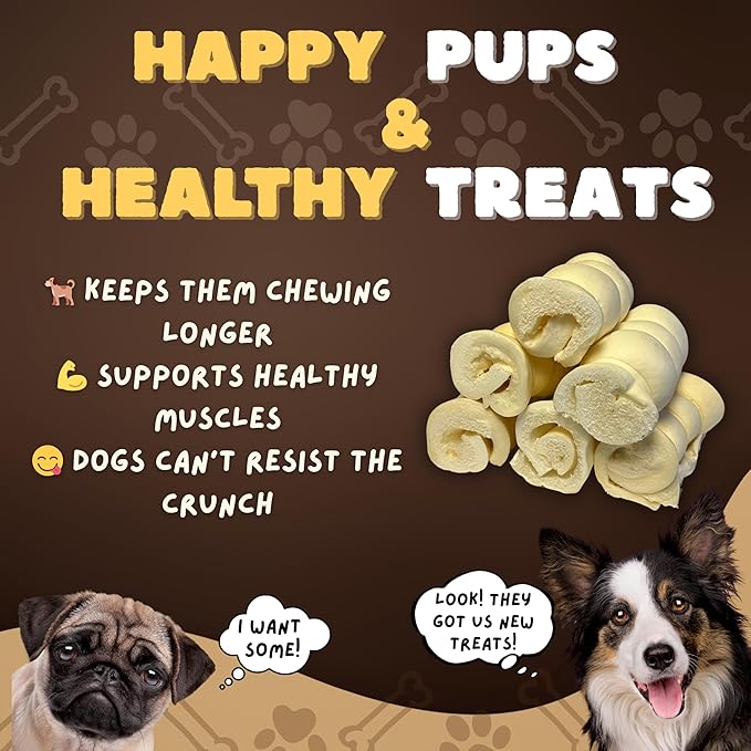 Woofley's 4" Buffalo Beef Cheek Roll -(50 Count)- Beef Cheek Rolls for Dogs - Long Lasting Natural Dog Chews