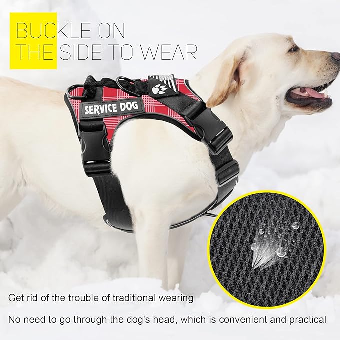 Demigreat Service Dog Harness, Reflective Dog Vest Harness with 5 PCS Patches, Adjustable Soft Oxford Pet Harness, Inner Layer Mesh, Easy to Control for Dogs