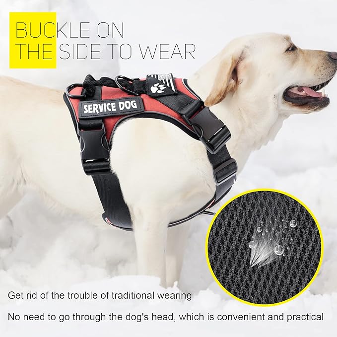 Demigreat Service Dog Harness, Reflective Dog Vest Harness with 5 PCS Patches, Adjustable Soft Oxford Pet Harness, Inner Layer Mesh, Easy to Control for Dogs