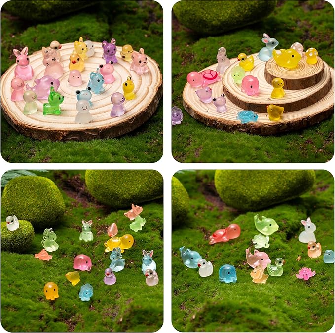 80PCS Luminous Mini Resin Animals Tiny Glow in The Dark Miniature Accessories Ducks Figures Variety Pack for DIY Micro Landscape Aquarium Dollhouse Garden Decoration