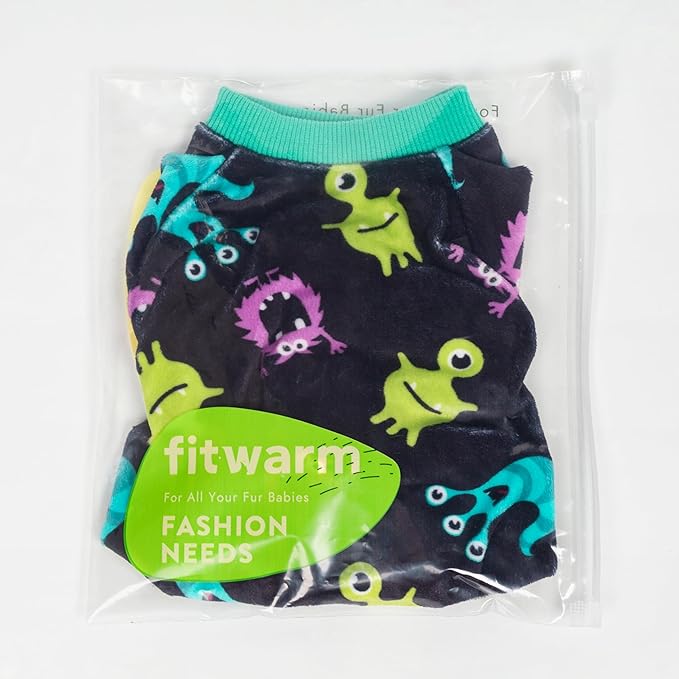 Fitwarm Cute Monster Halloween Dog Pajamas, Funny Costumes for Small Dogs Boy Girl, Festive Pet Clothes, Green, Purple, Black, Large