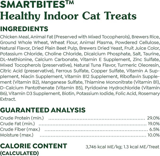 Greenies Feline Smartbites Healthy Indoor Natural Treats for Cats, Tuna Flavor, 16 oz. Tub