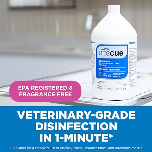 REScue One-Step Disinfectant Cleaner & Deodorizer – For Veterinary Use, Animal Shelters, Pet Foster Homes, Kennels, Litter Box, Concentrate – 1 Gallon