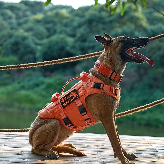 OneTigris Large Tactical Dog Harness, No Pulling Adjustable Dog Vest Harness, Heavy Duty Dog Harness with Handle, Large Hook and Loop Panels for Patch(Orange,XL)