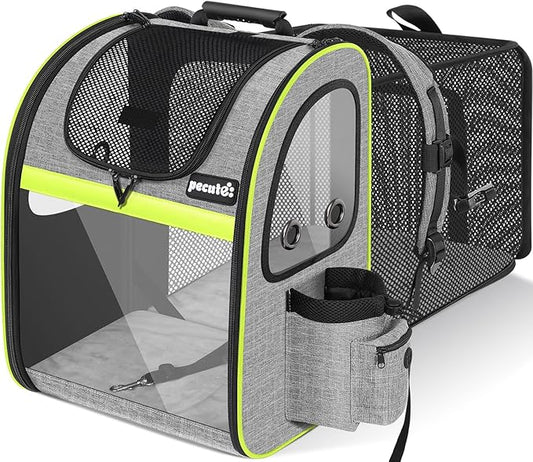 Pecute Pet Carrier Backpack, Cat Backpack Carrier, Expandable with Breathable Mesh for Small Dogs Cats Puppies, Dog Backpack Carrier for Hiking Travel Camping Outdoor, Hold Pets Up to 18 Lbs