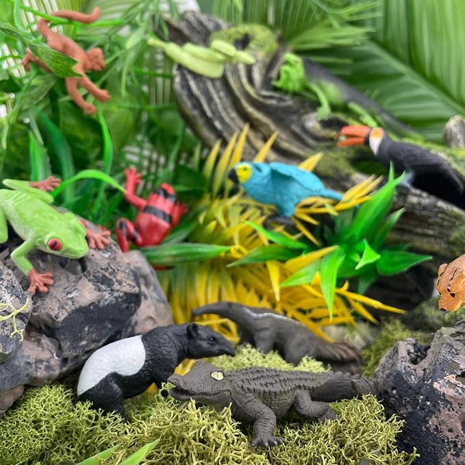 Safari Ltd. Rainforest TOOB - 11 Figurines: Macaw, Frogs, Toucan, Iguana, Monkey, and More - Educational Toy Figures For Boys, Girls, and Kids Ages 3+