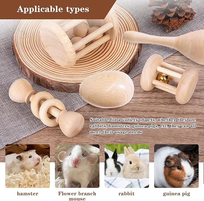 9 Pcs Wooden Bunny Toys,Bite-Resistant Guinea Pigs Toys,Safety Bunny Chew,Rabbit Teeth Grinding, for Chinchillas Hamsters Small Animals Playing Teeth Grinding Indoor Outdoor(Wood)
