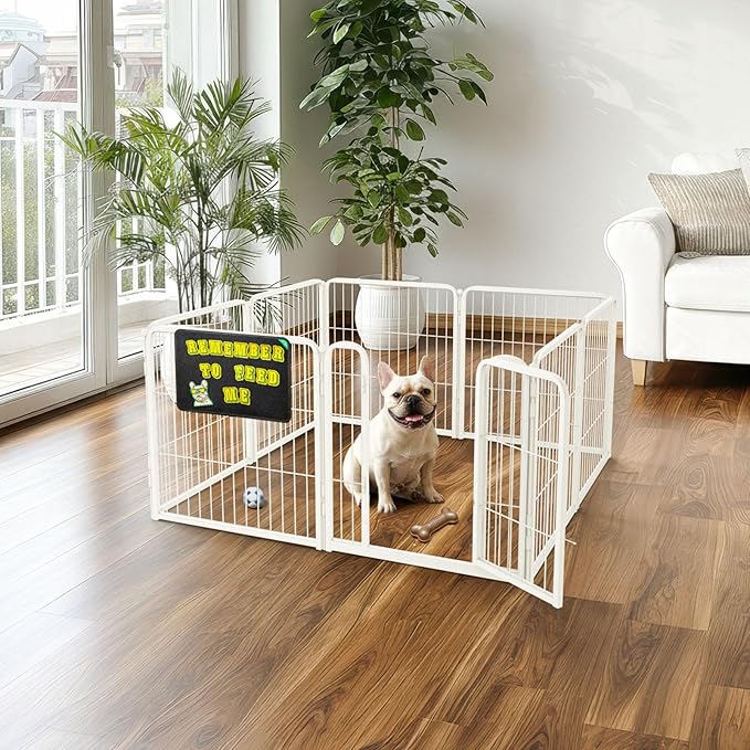 FXW Homeplus Unleashed Indoor Dog Playpen - Stress-Free and Safe Play, Heavy Duty 24 Inch 8 Panels with Magnetic Hook & Loop Patch Board for Puppy and Small Dogs, White│Patented