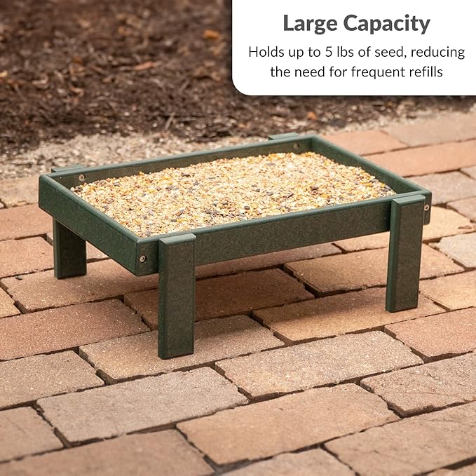 Amish American Made Platform Bird Feeder, Free Standing Ground Bird Feeders for Outdoors, with Raised Seed Tray for Wild Birds, Chicken, Squirrel, Gift for Birdwatchers (Turf Green)