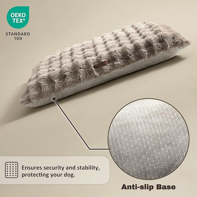 WDCOZY Fluffy Dog Crate Beds for Large Dog, Plush Faux Fur Kennel Pad with Removal Washable Cover, Soft Pet Mat for Sleeping & Ease Anxiety, Anti-Slip Bottom for Pet Up to 60 lbs, 36"x23", Beige