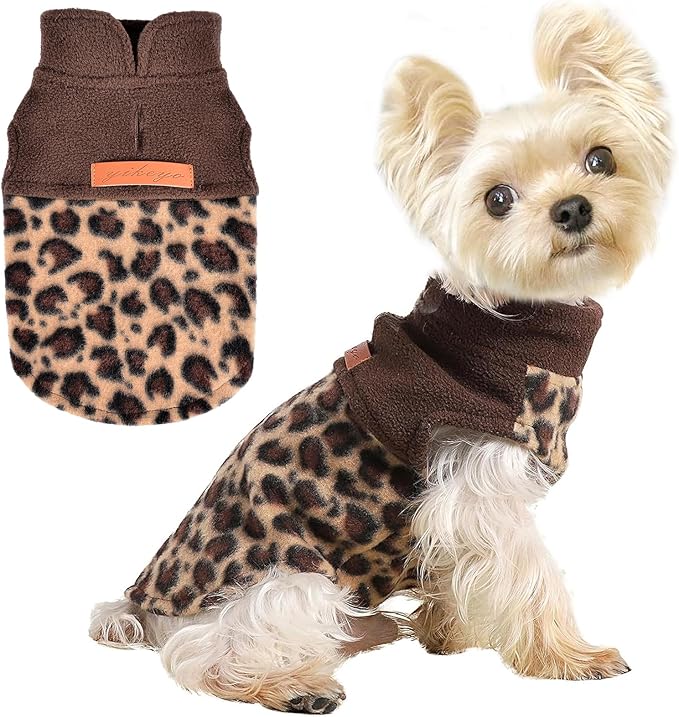 Leopard Vest Dog Sweater Fleece Dog Clothes for Small Dogs Boy Girl Warm Pullover Fleece Doggie Sweaters Winter Small Dogs Sweater Coat - Cold Weather Pet Clothes Cat Sweatshirt, XS, Leopard