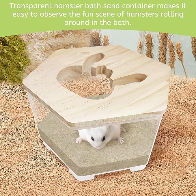 Hamiledyi Hamster Sand Bath Box Transparent Gerbil Digging Sand Container Acrylic Small Dwarf & Syrian Hamster Shower Bathtub with Climbing Ladder Bowl and Scoop Cage Accessories for Lemmings (Bunny)
