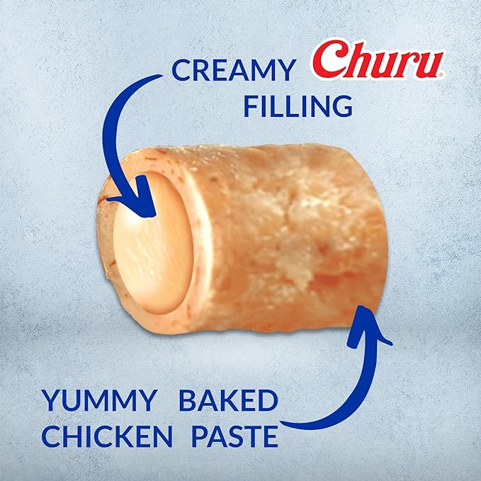 INABA Churu Bites for Cats, Soft Baked Chicken Churu Filled Cat Treats with Vitamin E, 0.35 Ounces Each Tube, 24 Tubes Total (3 per Pack), Chicken Recipe