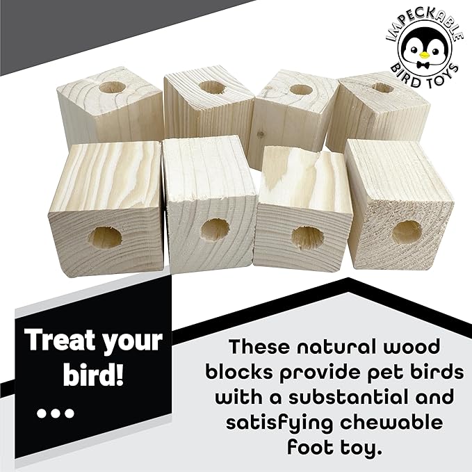 3001 Block Type 2 Natural Drilled Wood Blocks 8 Pack for Parrot Toys Cages Chew Parts for Conures Cockatiels Amazons African Greys Medium Bird Foraging Cage Accessories DIY
