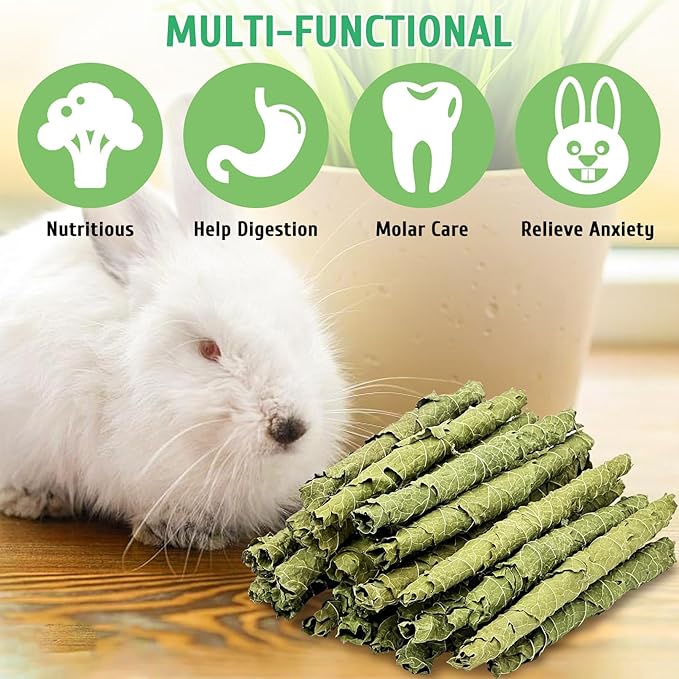 Fhiny Rabbit Chew Toys, 50g Natural Mulberry Leaf Crispy Rolls Small Animal Molar Snacks Chinchilla Sticks Guinea Pig Chews for Teeth Dental Care for Bunny Guinea Pig Chinchilla Hamster Gerbil