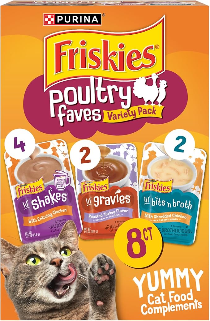 Purina Friskies Poultry Faves Broth and Gravy Cat Food Complements Variety Pack - 8 ct. Box