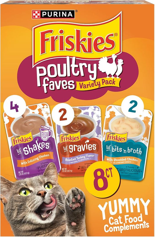 Purina Friskies Poultry Faves Broth and Gravy Cat Food Complements Variety Pack - 8 ct. Box