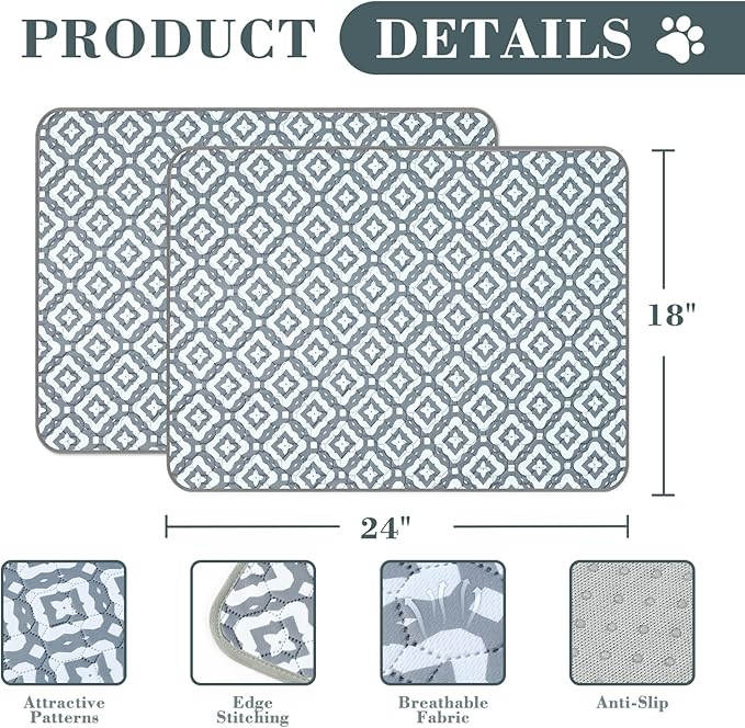 Washable Pee Pads for Dogs, 2 Pack Reusable Puppy Pads Absorbent Training Pads for Dogs Waterproof Dog Mat Non-Slip Whelping Pet Mat