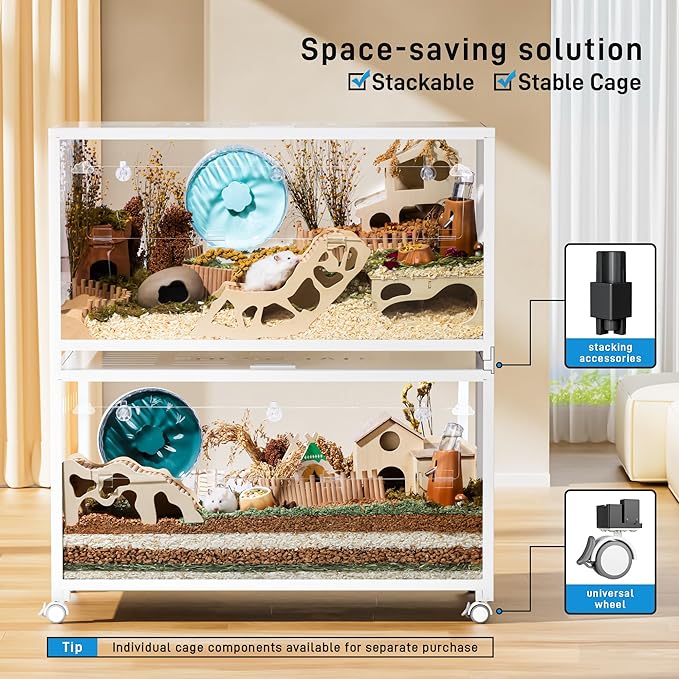 BUCATSTATE Hamster Cage Metal 2.0 - Small Animal Habitats Large Stackable with Top Access Easy Assemble 39.3L*19.7W*20.6H Inches Dwarf Syrian Hamster Tank for Gerbil Mouse (774sq inch White)