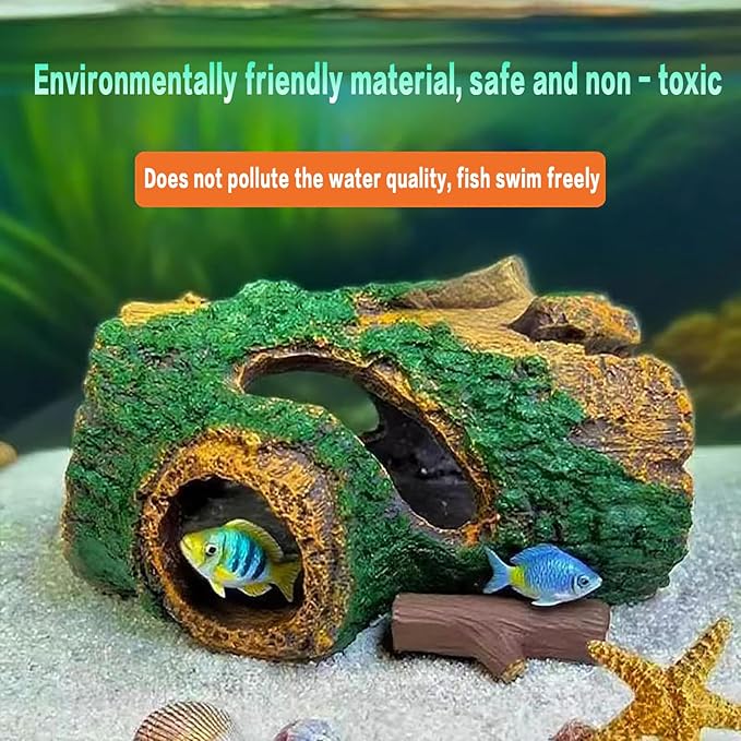 Aquarium Resin Hollow Tree Trunk, Betta Fish House Aquarium Decoration, Fish House cave Wooden House Decoration, Suitable for Aquariums of Different Sizes.