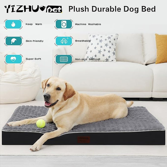 Dog Bed, Waterproof Orthopedic Dog Beds for Large/Medium/Small Dogs, Dog Crate Pad with Removable Washable Pet Mat Cover, Non-Slip Bottom (XL(42''x30''x4''), Grey Side)