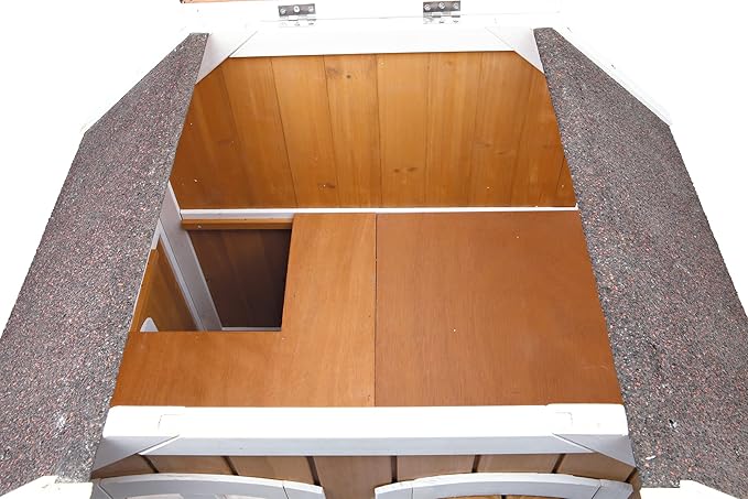 TRIXIE 'Welcome' Outdoor Cat House, Elevated-Weatherproof 2-Story Cat Home, Hinged Roof, Large Access Door, Indoor/Outdoor Shelter for Cats, Brown/White Fir Wood