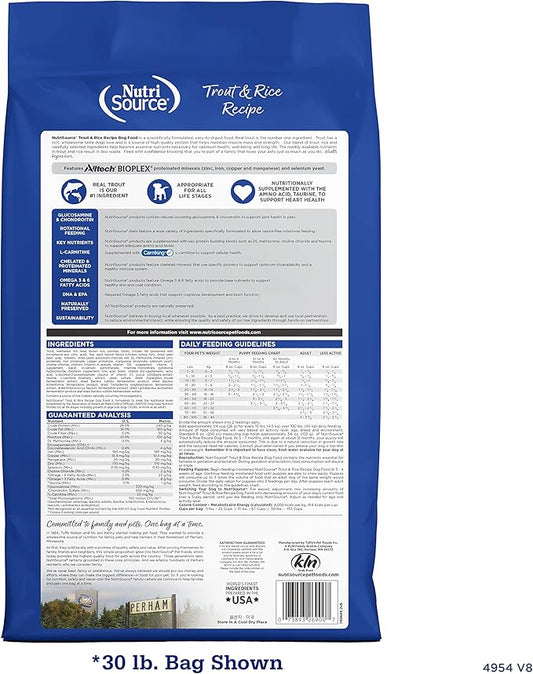Nutrisource Trout & Rice Dog Food 30 Lb