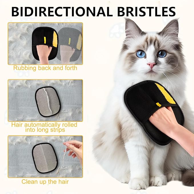 2pcs Pet Hair Removal Glove,Pawbeam Pet Hair Remover for Cats & Dogs,Upgraded Animal Fur Removal Tool, Reusable Cats & Dogs Grooming Gloves for Hair Removal