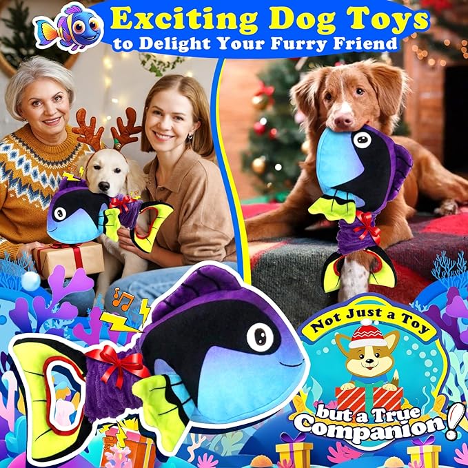 Squeaky Dog Toys for Aggressive Chewers -Suitable for Large Breeds-Chew Toys for Puppy Teething-Dog Toys to Keep Them Busy -Crinkle&Tug of War Play Indoor